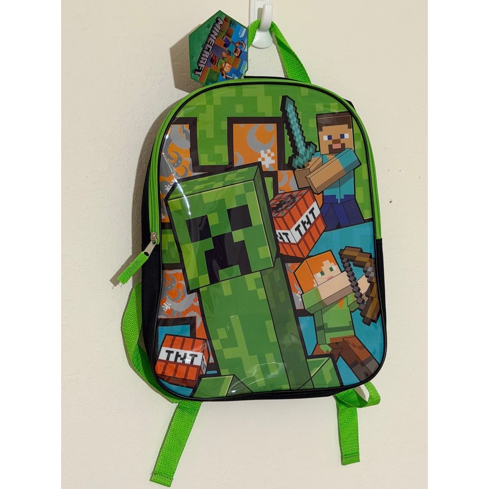 Minecraft Creeper Steve Alex TNT Green Black School Backpack NWT